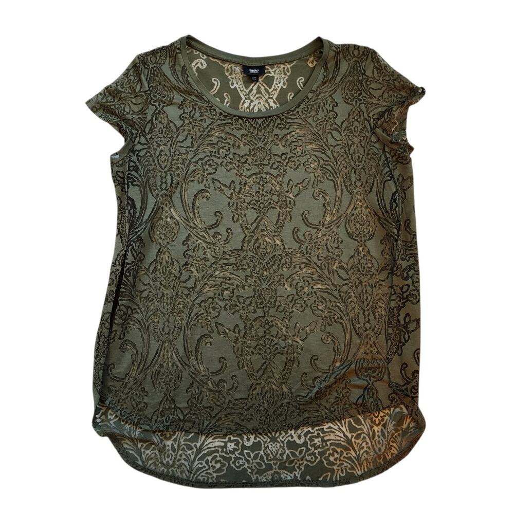 Mossimo Womens Pullover Top Size XL Green Sheer Short Sleeve Split Seams